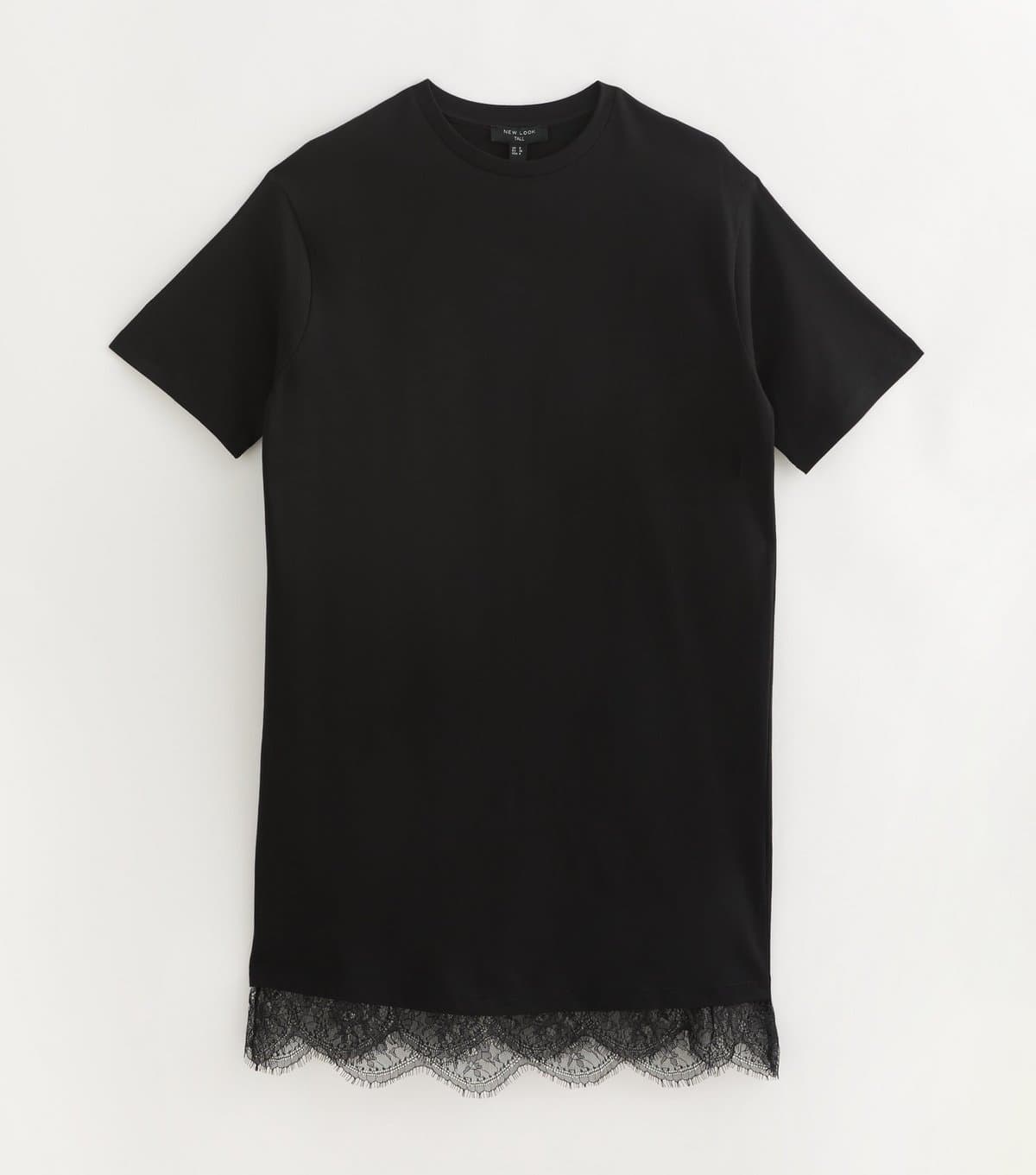 New Look Women's Tall Black Cotton Lace Trim T Shirt Dress New Look