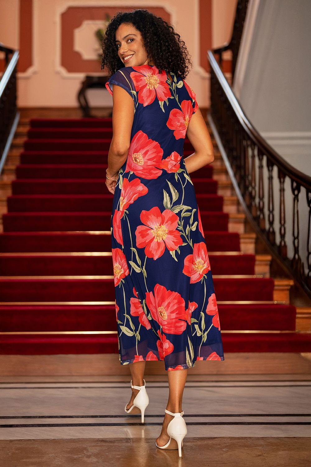 Yumi Yumi Women's Poppy Print Midi Mesh Dress in Navy - 4