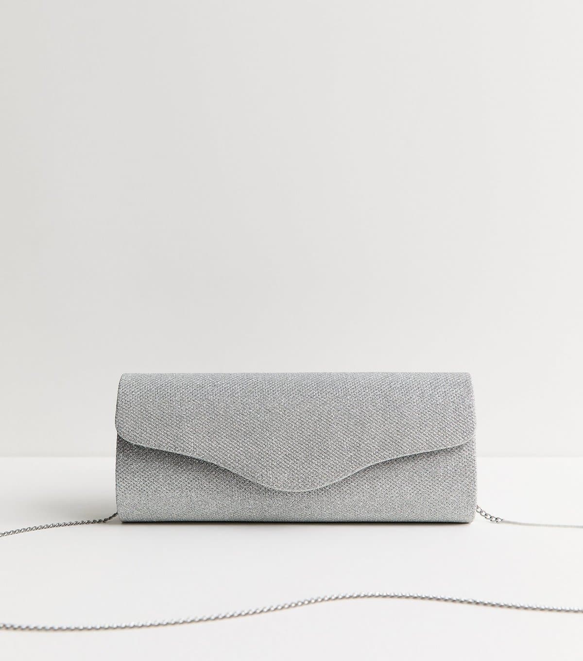 New Look New Look Silver Sparkly Barrel Clutch Bag