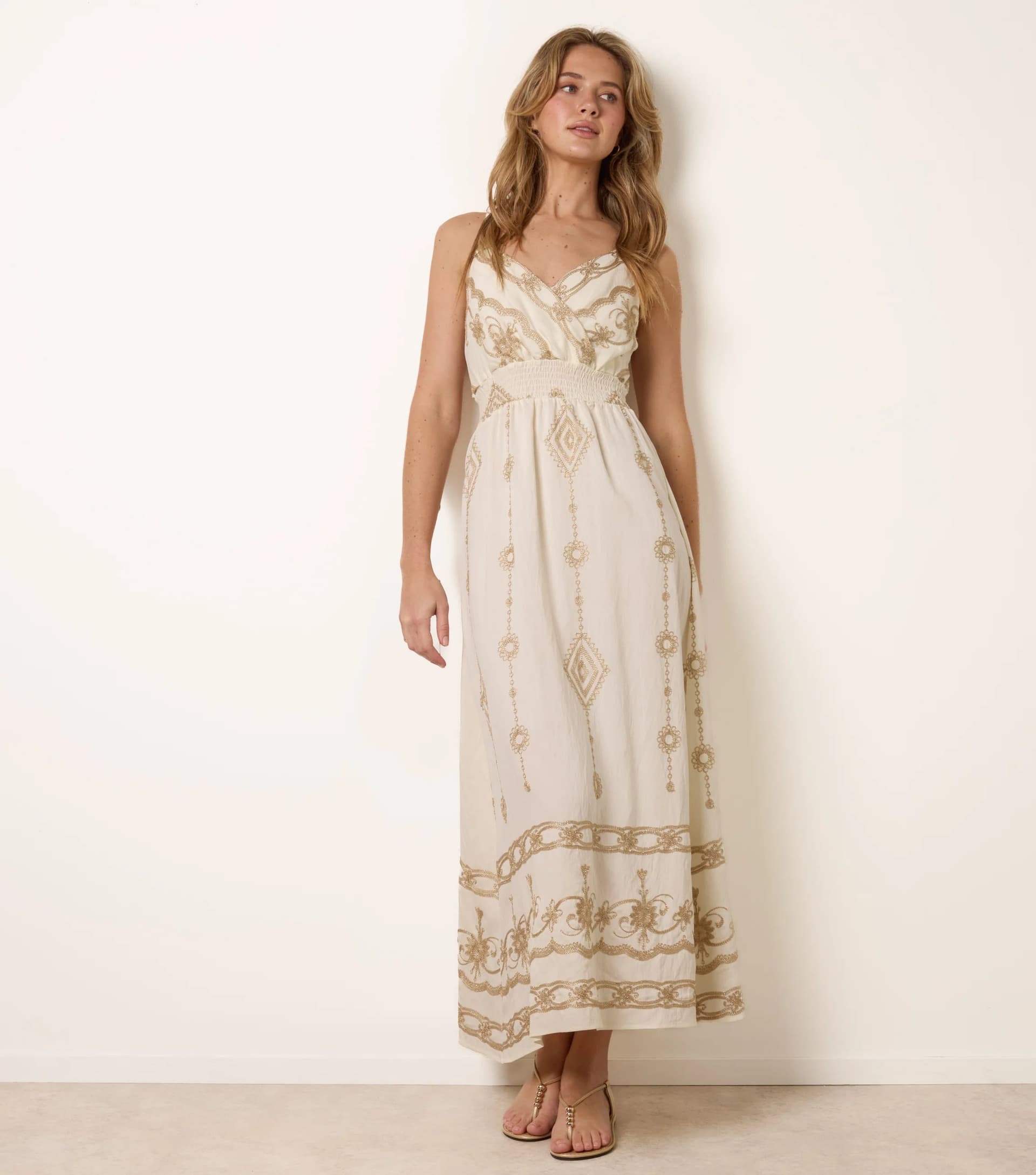 Blue Vanilla Embroidered Maxi Dress With Adjustable Straps