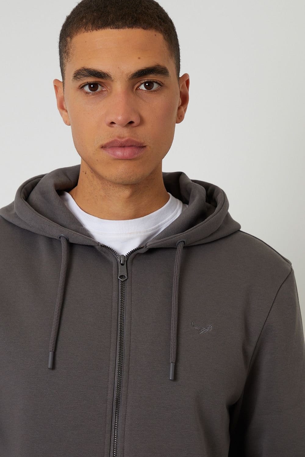 Threadbare Threadbare Men's Cotton Blend Zip Through Hoodie in Mid Grey - 4