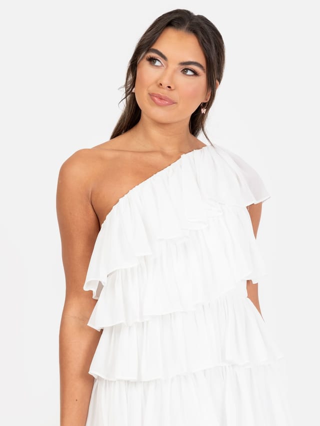 Anaya with Love Anaya with Love Women's One Shoulder Tiered Mini Dress in White - 2