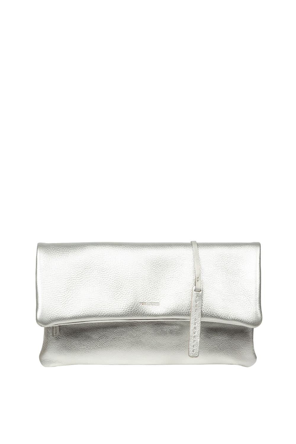 Pure Luxuries London Pure Luxuries London Women's 'Audrina' Leather Clutch Bag in Silver