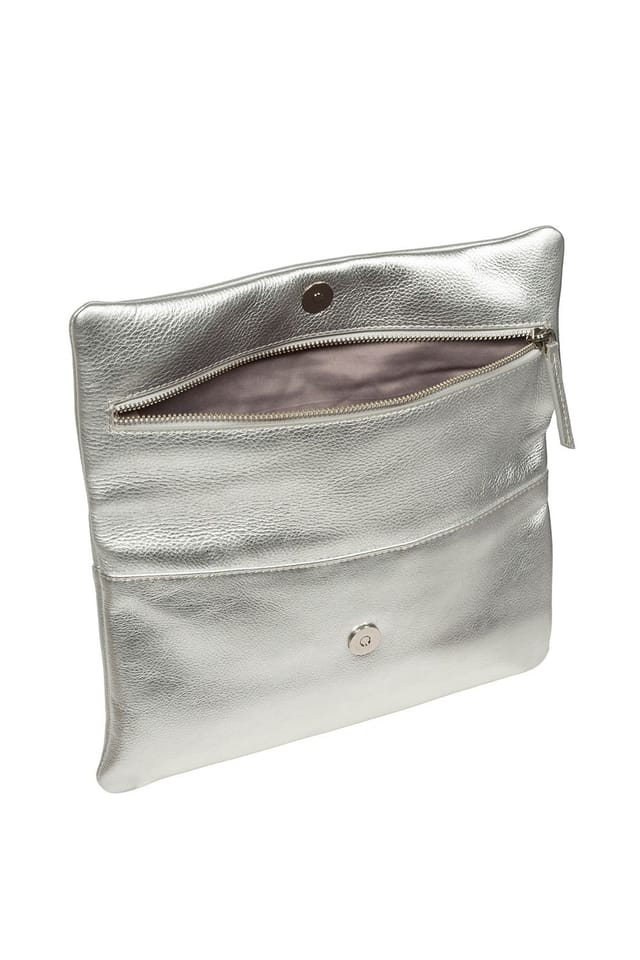 Pure Luxuries London Pure Luxuries London Women's 'Audrina' Leather Clutch Bag in Silver - 3