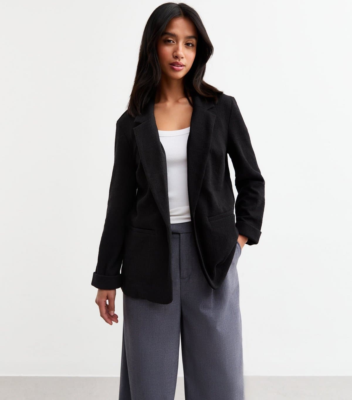 New Look Women's Petite Black Textured Blazer New Look