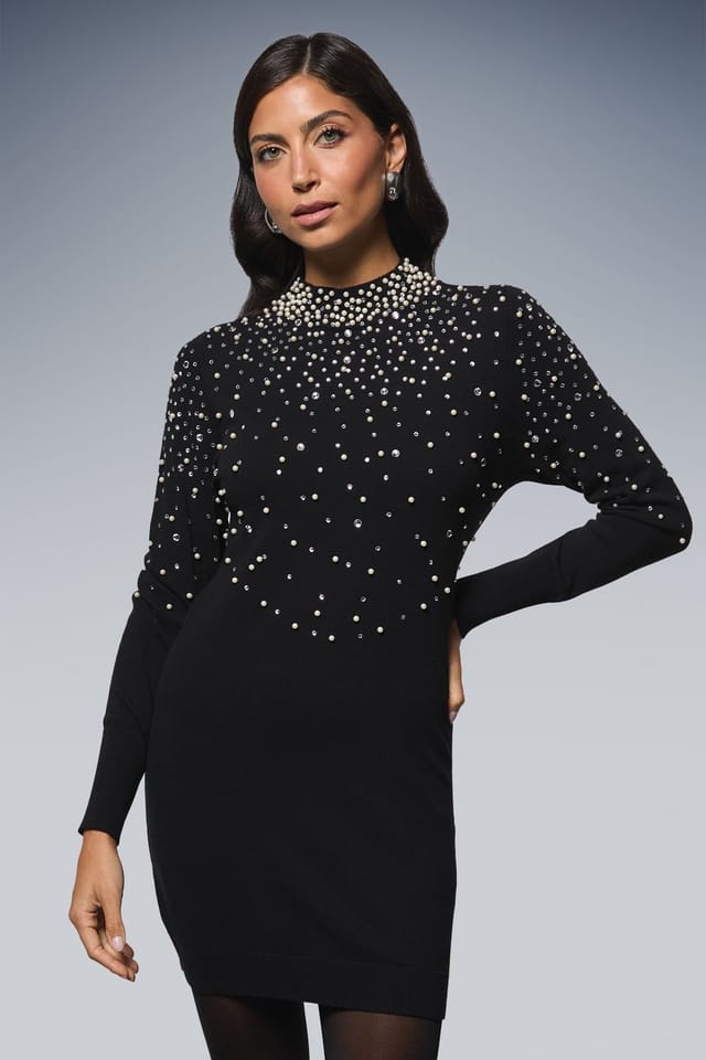 Wallis Wallis Women's Pearl Embellished High Neck Tunic in Black - 2