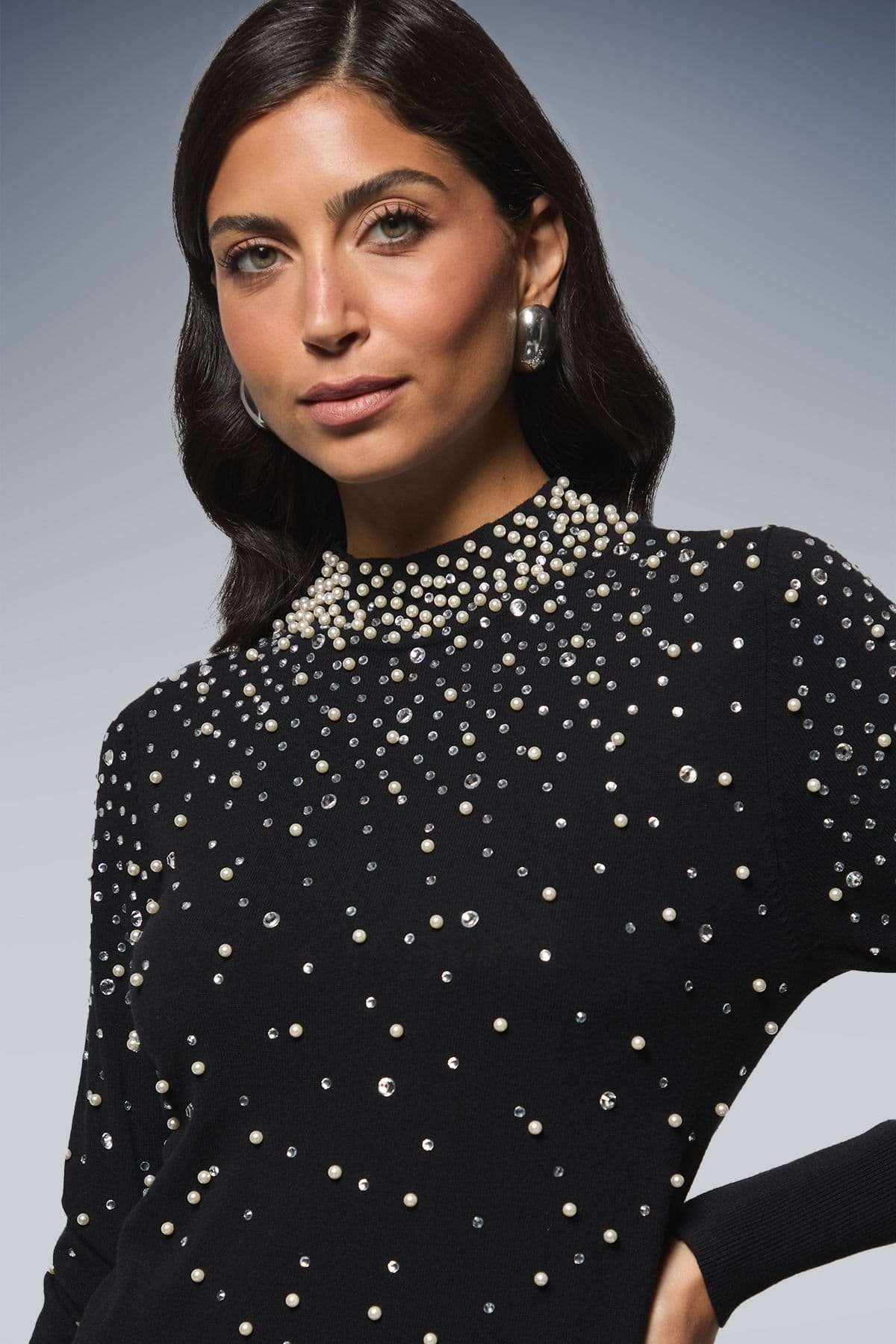 Wallis Wallis Women's Pearl Embellished High Neck Tunic in Black - 4
