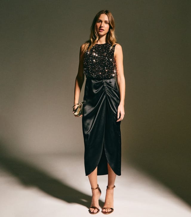 New Look Women's Black and Bronze Sequin 2 in 1 Midi Dress New Look - 3