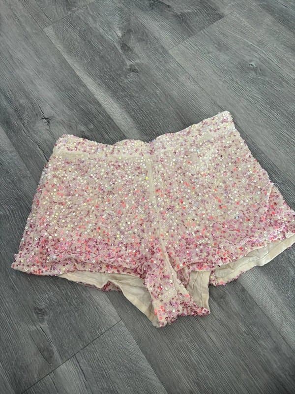 Topshop Topshop at asos beaded embellished pink cream sequin shorts hotpants high waisted size 10