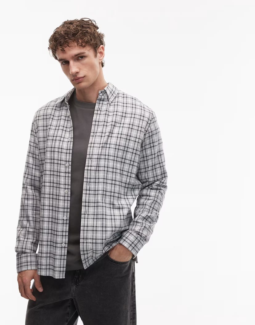 ASOS Mango 100% cotton shirt in grey check - 1