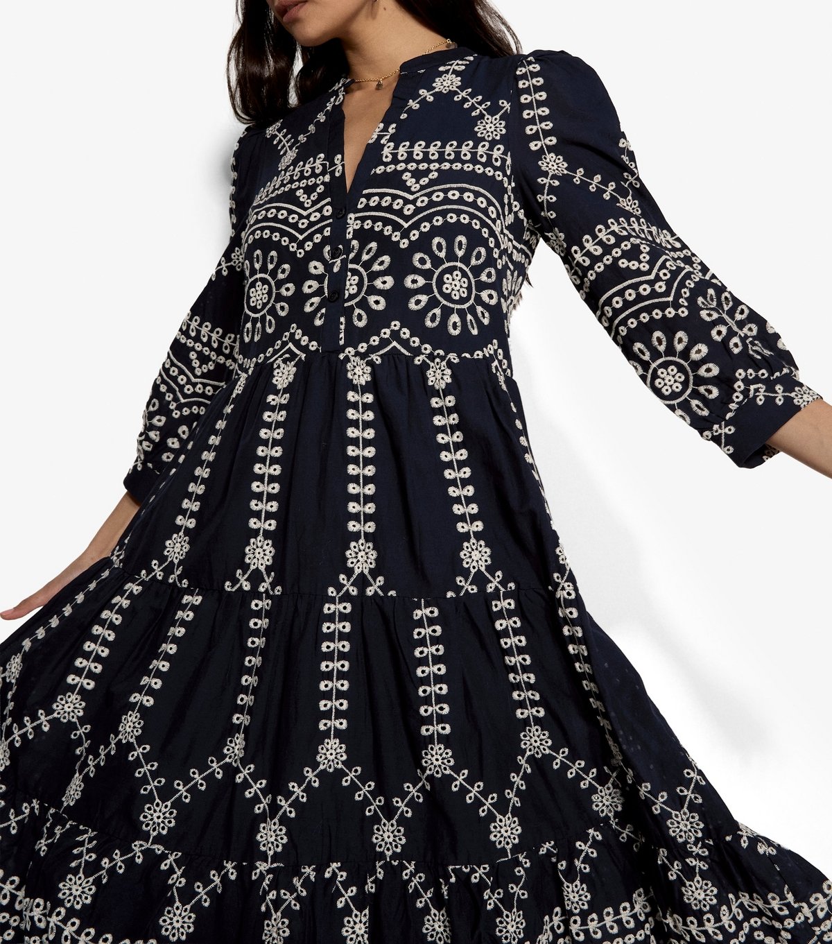 Apricot Women's Navy Embroidered Tiered Midi Dress Apricot New Look - 2