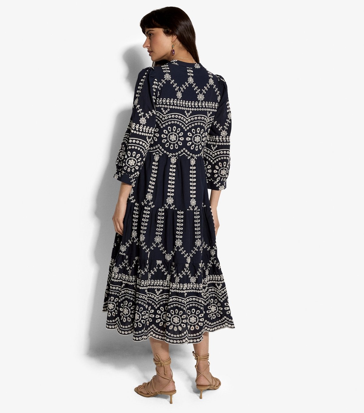 Apricot Women's Navy Embroidered Tiered Midi Dress Apricot New Look - 3