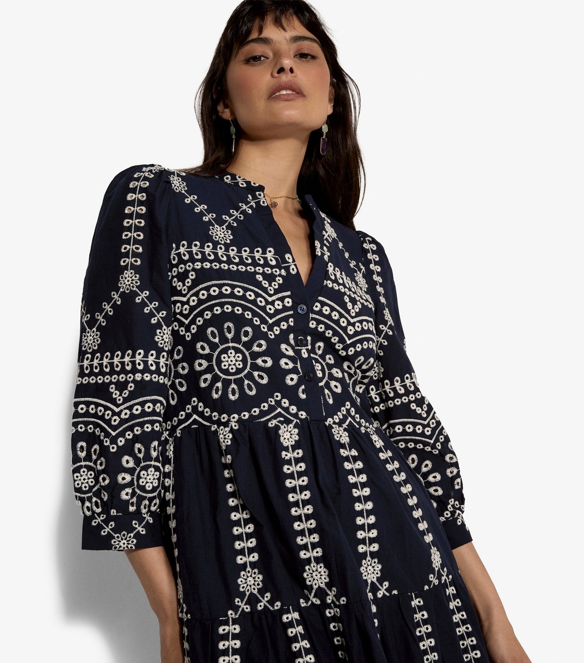 Apricot Women's Navy Embroidered Tiered Midi Dress Apricot New Look - 4