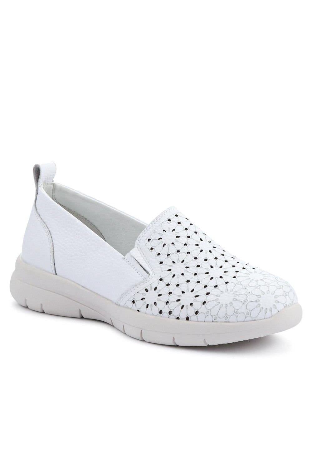 Pavers Pavers White Leather Slip-On Shoes for Women