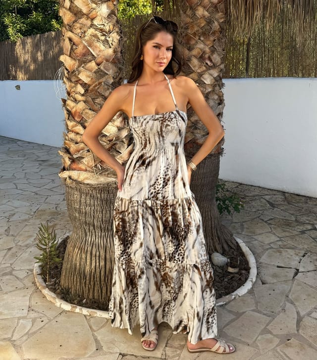 AX Paris Women's Brown Animal Print Tiered Halterneck Midi Dress AX Paris New Look - 2