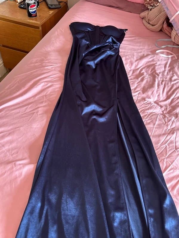 ASOS Long satin navy blue dress