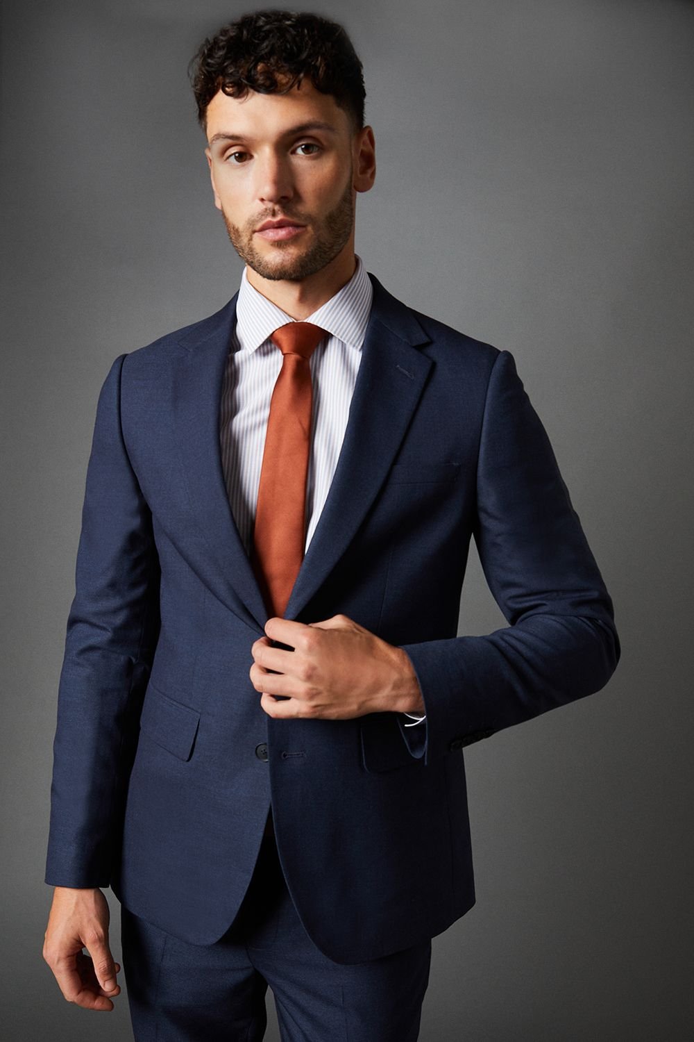 Burton Burton Men's Navy Sharkskin Slim Fit Suit Jacket - 2