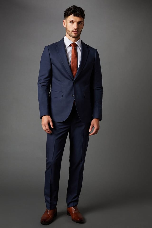 Burton Burton Men's Navy Sharkskin Slim Fit Suit Jacket - 2
