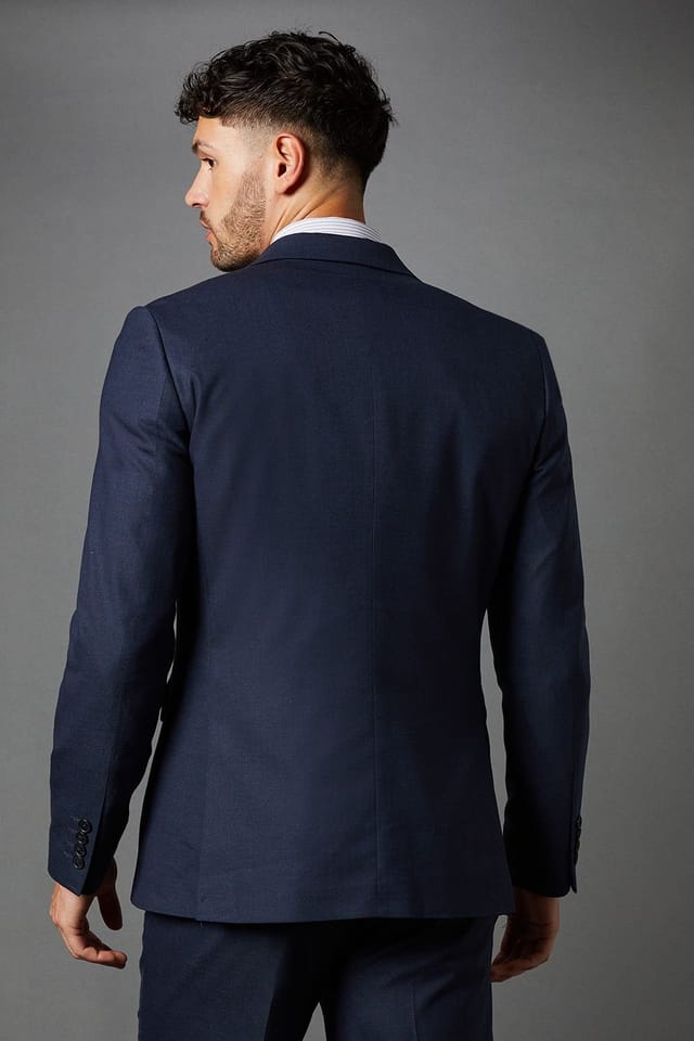 Burton Burton Men's Navy Sharkskin Slim Fit Suit Jacket - 3