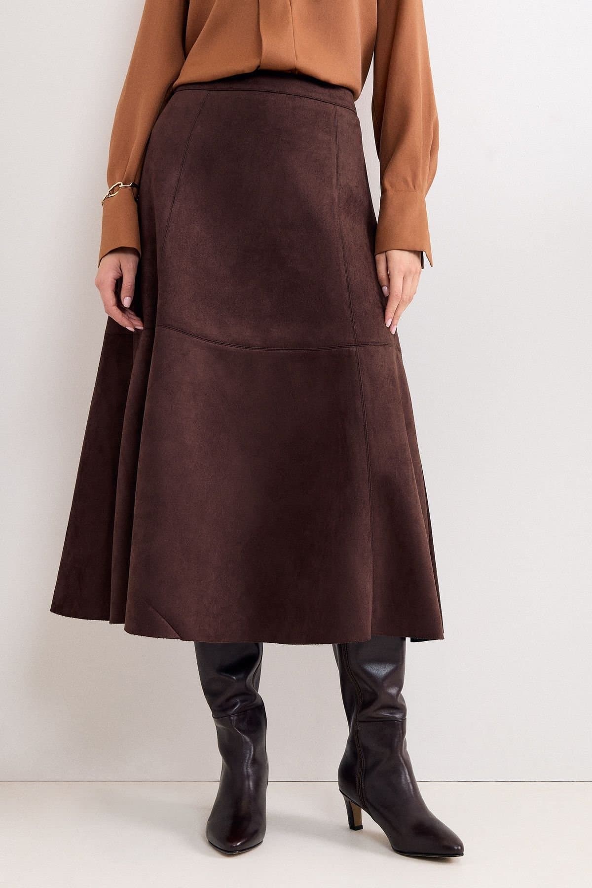 Phase Eight Phase Eight Women's Jessie Faux Suede Midi Skirt in Dark Brown