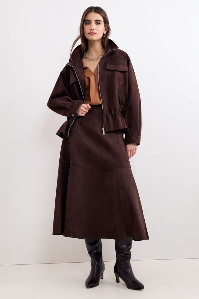Phase Eight Phase Eight Women's Jessie Faux Suede Midi Skirt in Dark Brown - 3