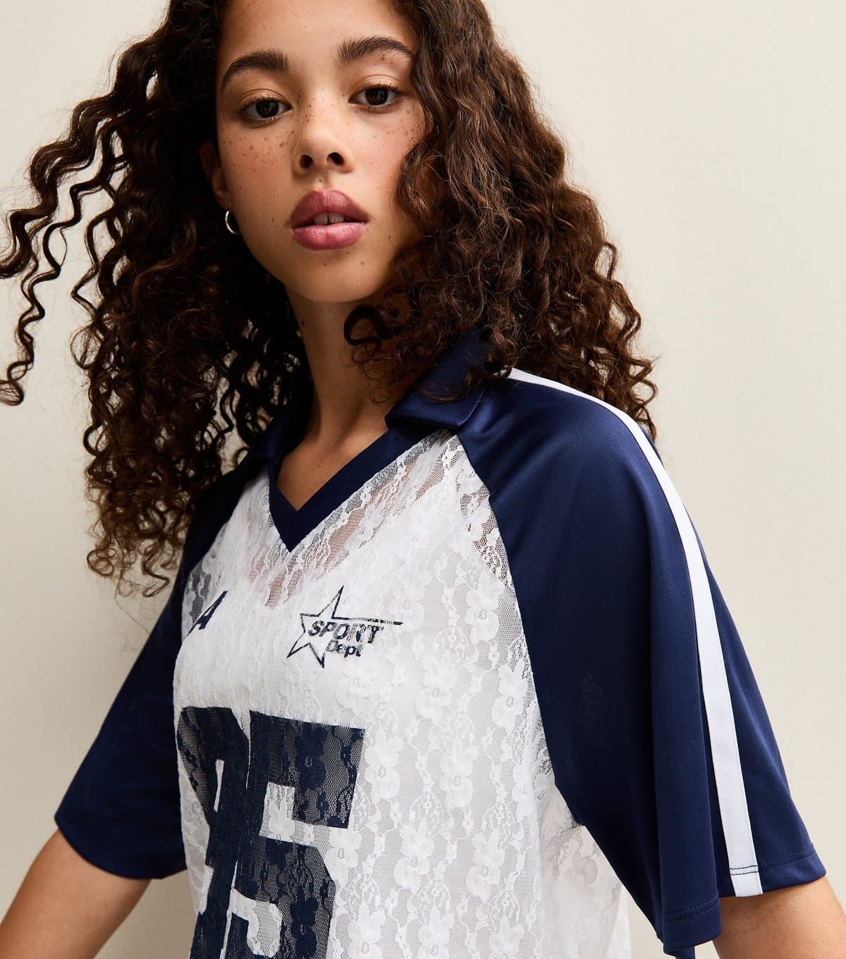 New Look Girls' White 95 LA Lace Stripe Football Top New Look