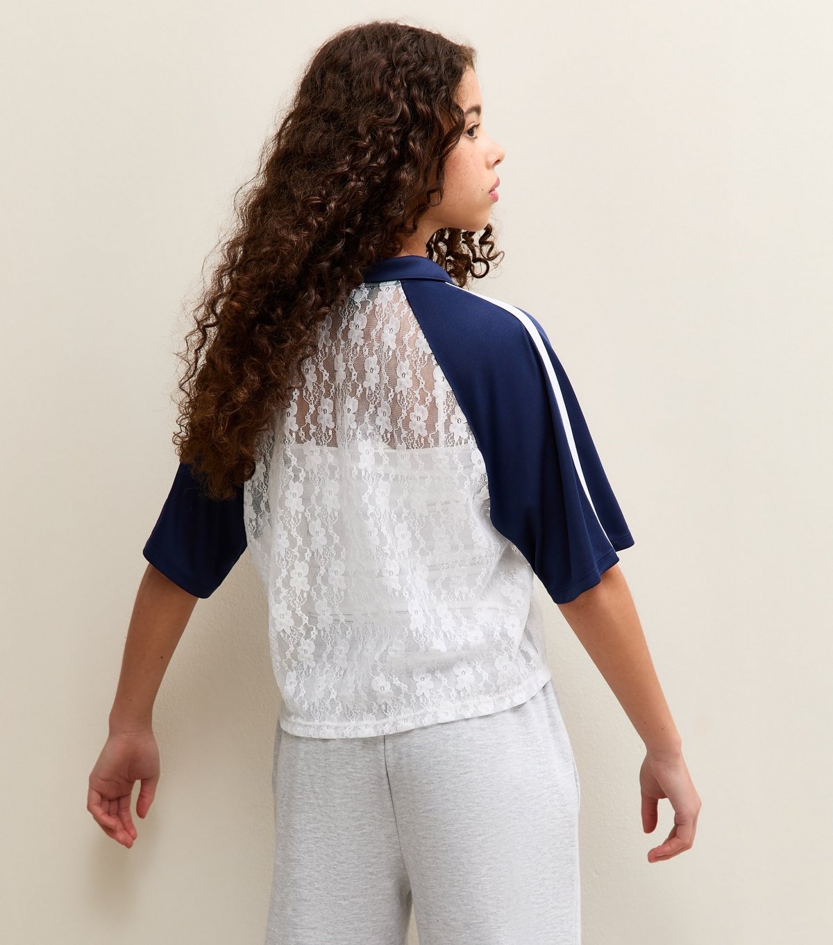 New Look Girls' White 95 LA Lace Stripe Football Top New Look - 4