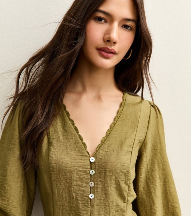 New Look Women's Light Khaki Long Sleeve Godet Mini Dress New Look - 3