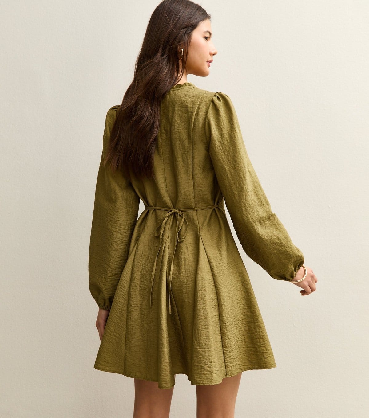 New Look Women's Light Khaki Long Sleeve Godet Mini Dress New Look - 4