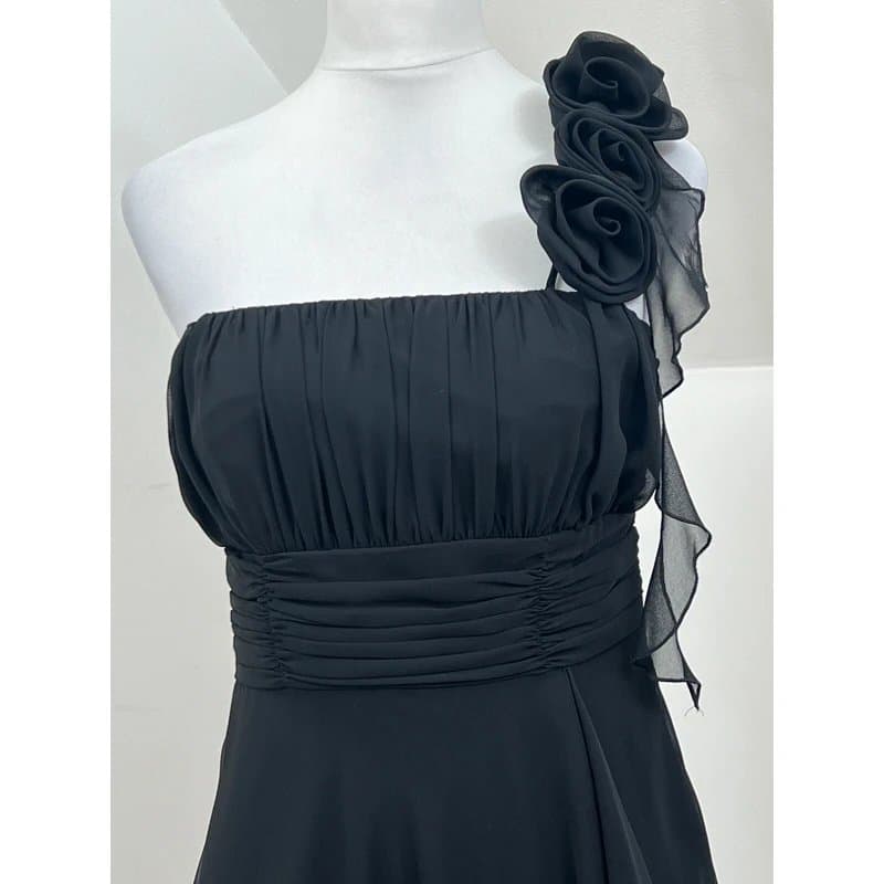Debenhams Debut Chiffon Shift Dress A-Line Floral Rosette Strap Size 10 One Shoulder Party