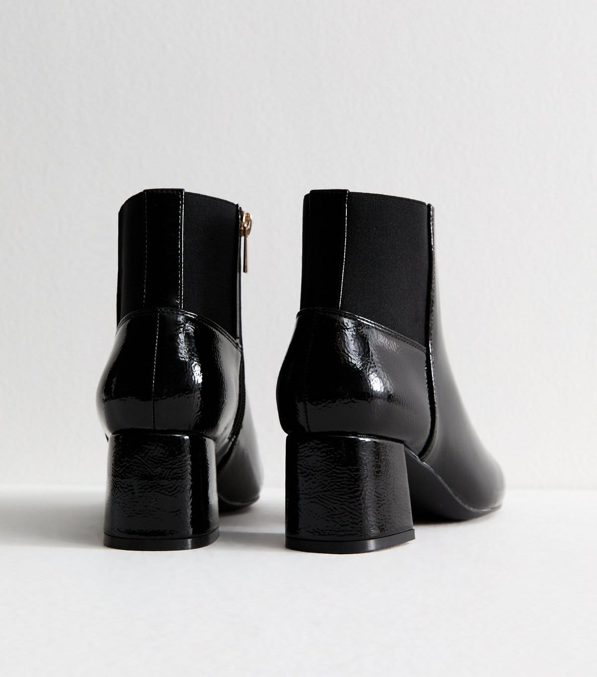 New Look Women's Black Textured Faux Leather Patent Ankle Boots Vegan New Look - 4