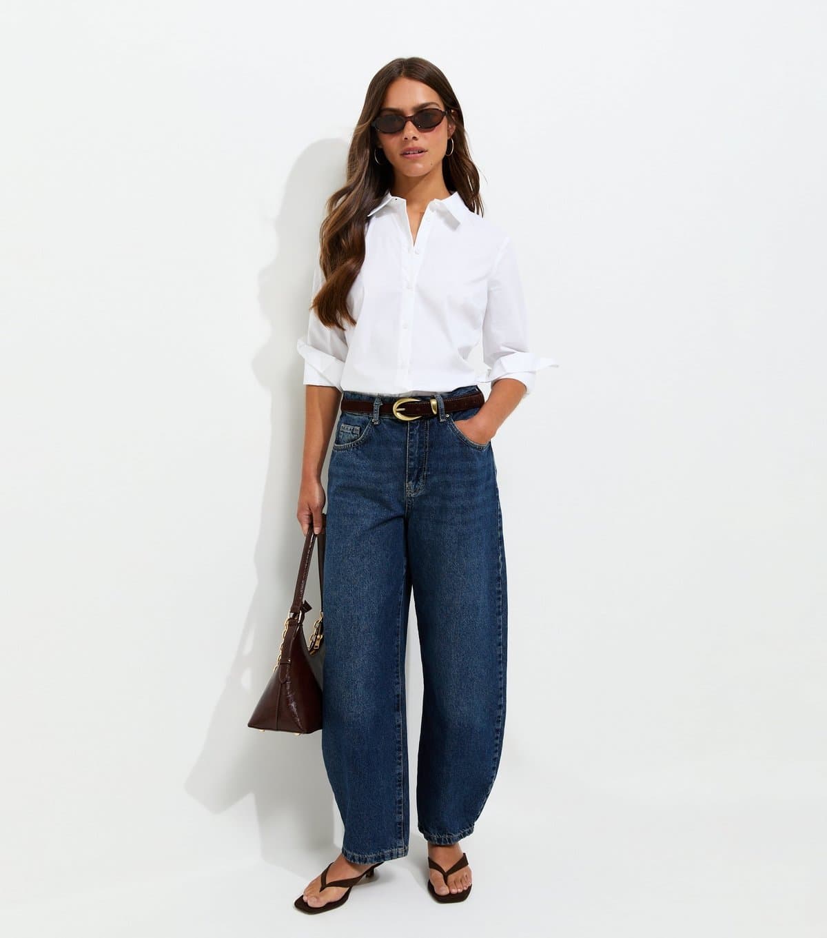 New Look Women's Petite Cotton Rich White Slim Fit Collared Shirt New Look
