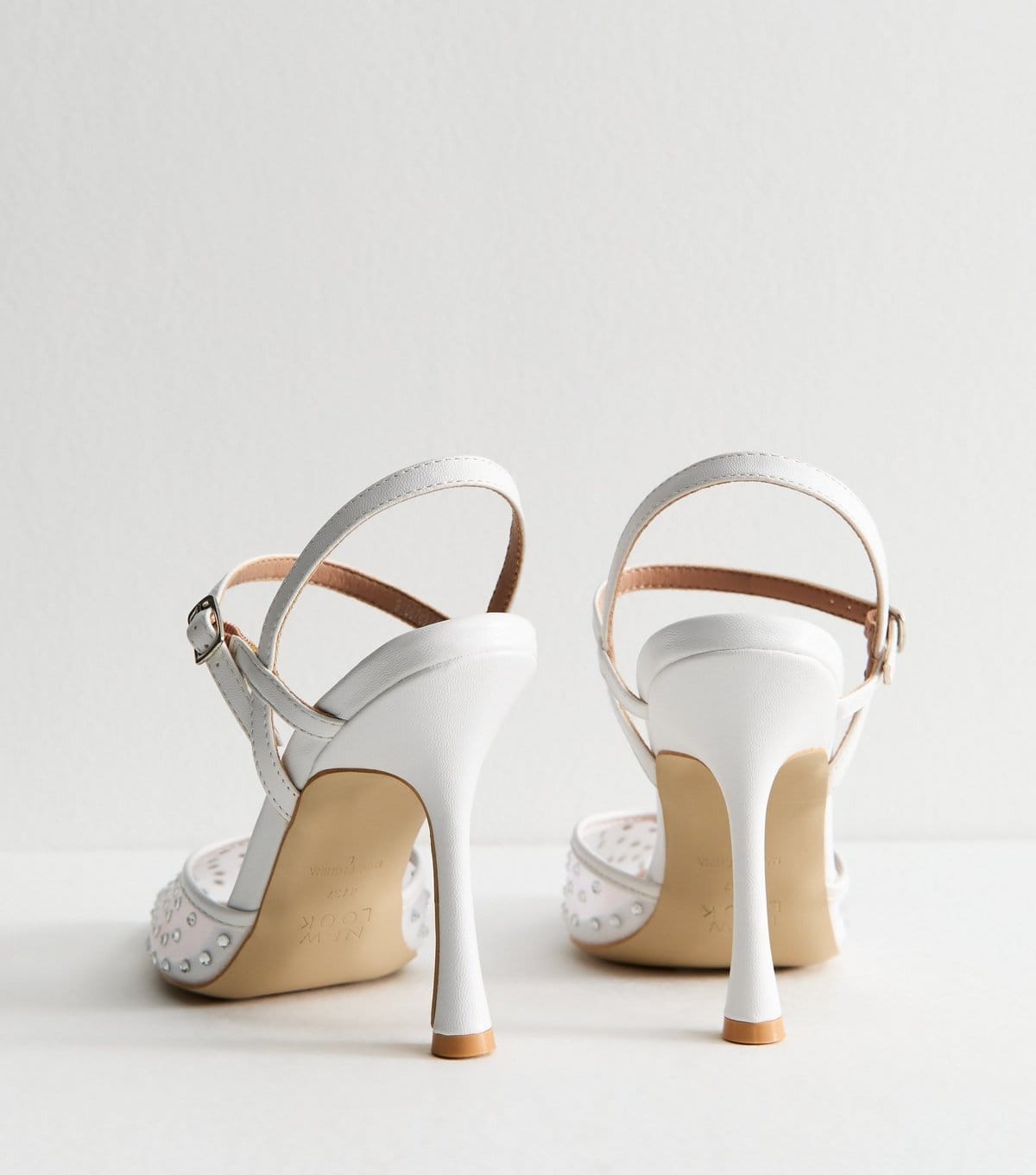 New Look Women's White Diamanté Mesh Stiletto Heel Sandals Vegan New Look - 4