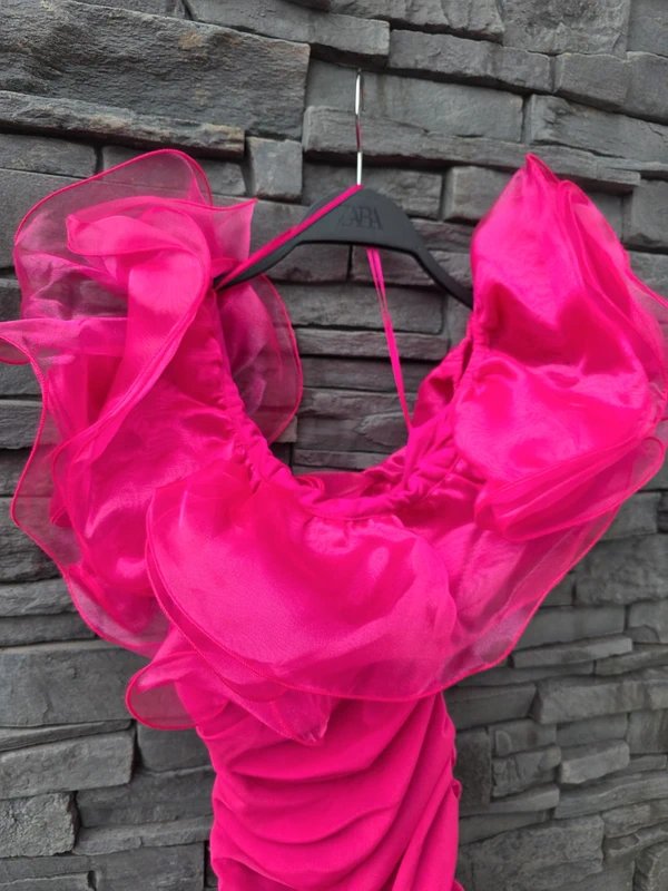 ASOS Asos Luxe Hot Pink Stretchy Off Shoulder Wiggle Mini Dress Races Wedding Occasion size 6 - 1