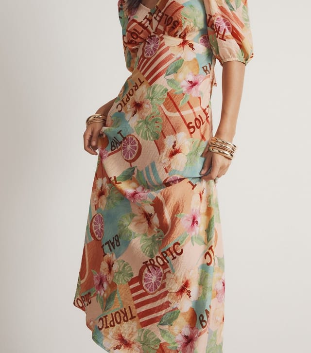 New Look Women's Cream Fruit Print Crinkle Texture Empire Line Midi Dress New Look - 2
