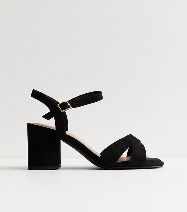 New Look Women's Extra Wide Fit Black Faux Suede Block Heel Sandals Vegan New Look - 2