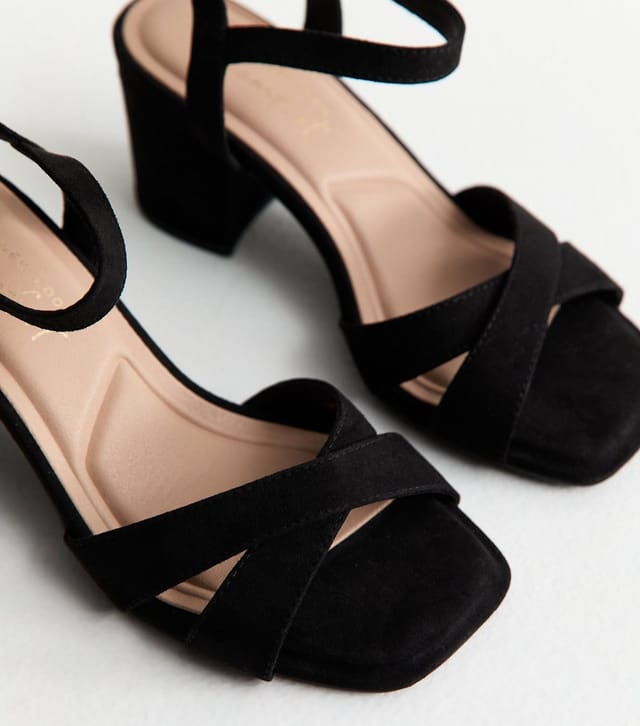 New Look Women's Extra Wide Fit Black Faux Suede Block Heel Sandals Vegan New Look - 3