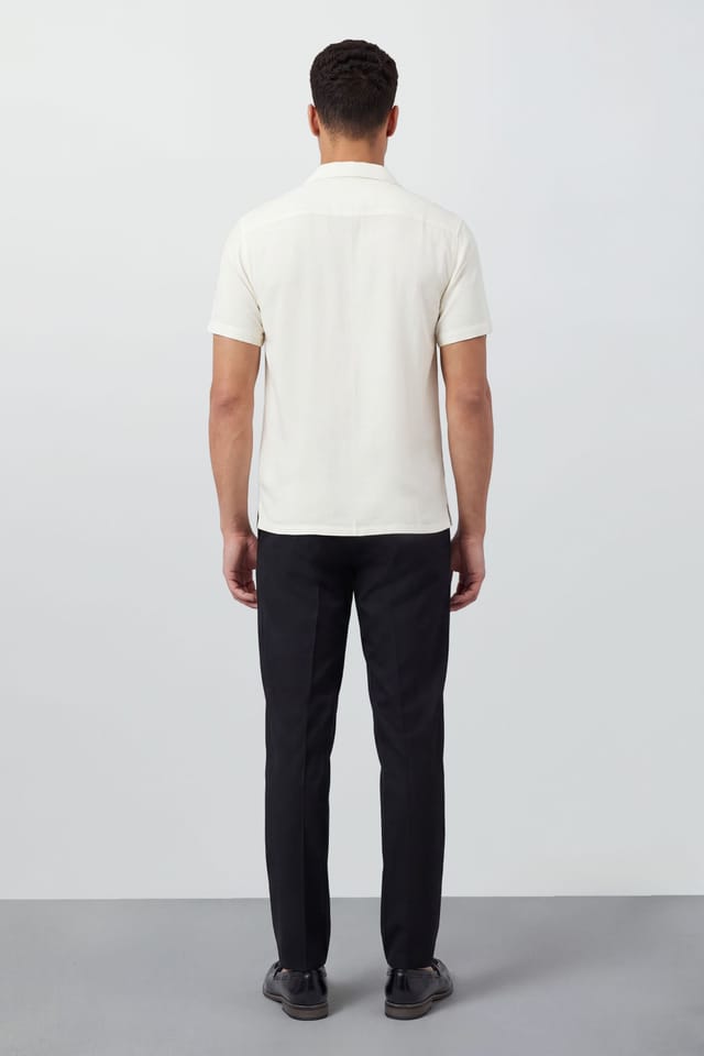 Burton Burton Men's Off White Linen Blend Short Sleeve Resort Shirt in Off-White - 3