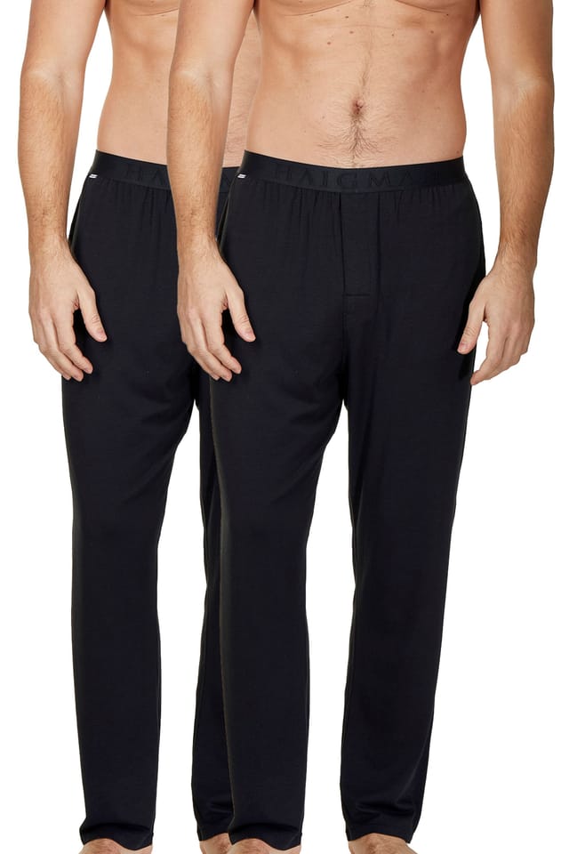 Haigman Haigman Men's 2 Pack Bamboo Pima Cotton Soft Stretch Pyjama Bottoms in Black - 3