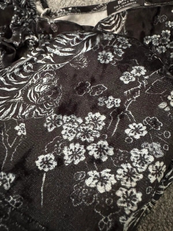 Bershka Black & Silver Velvet Floral Top