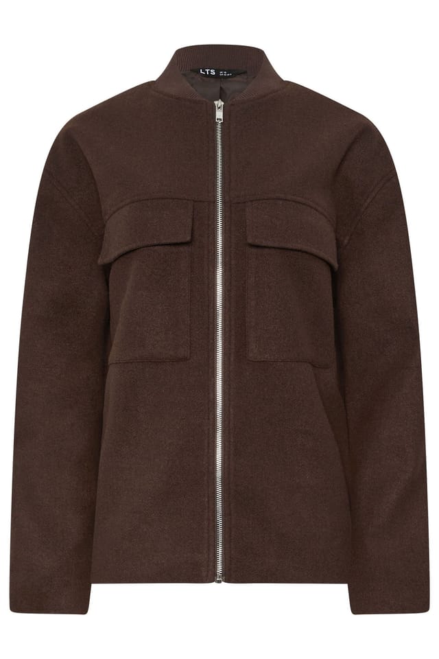 Long Tall Sally Long Tall Sally Women's Tall Brushed Pocket Bomber Jacket in Chocolate - 2