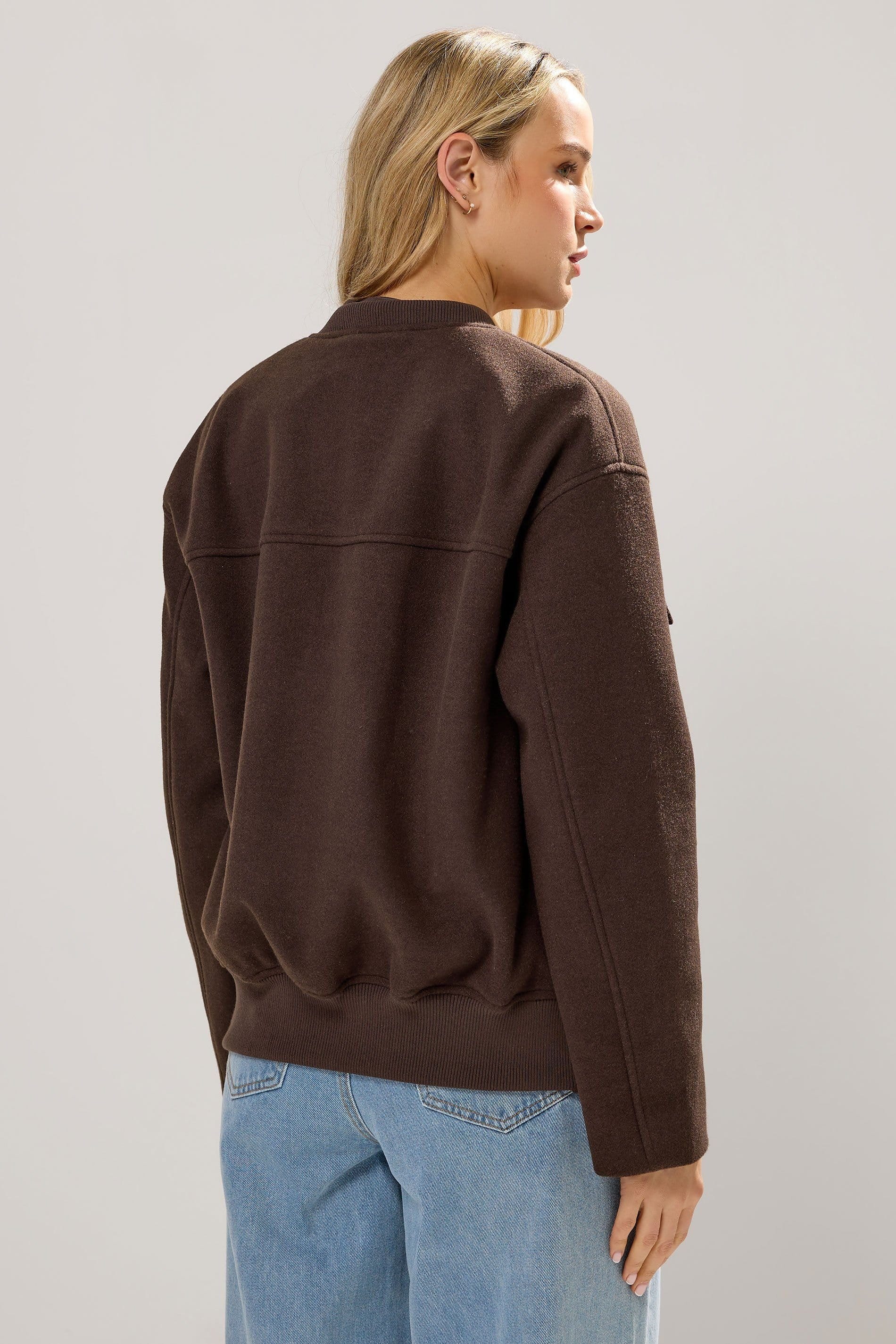 Long Tall Sally Long Tall Sally Women's Tall Brushed Pocket Bomber Jacket in Chocolate - 4