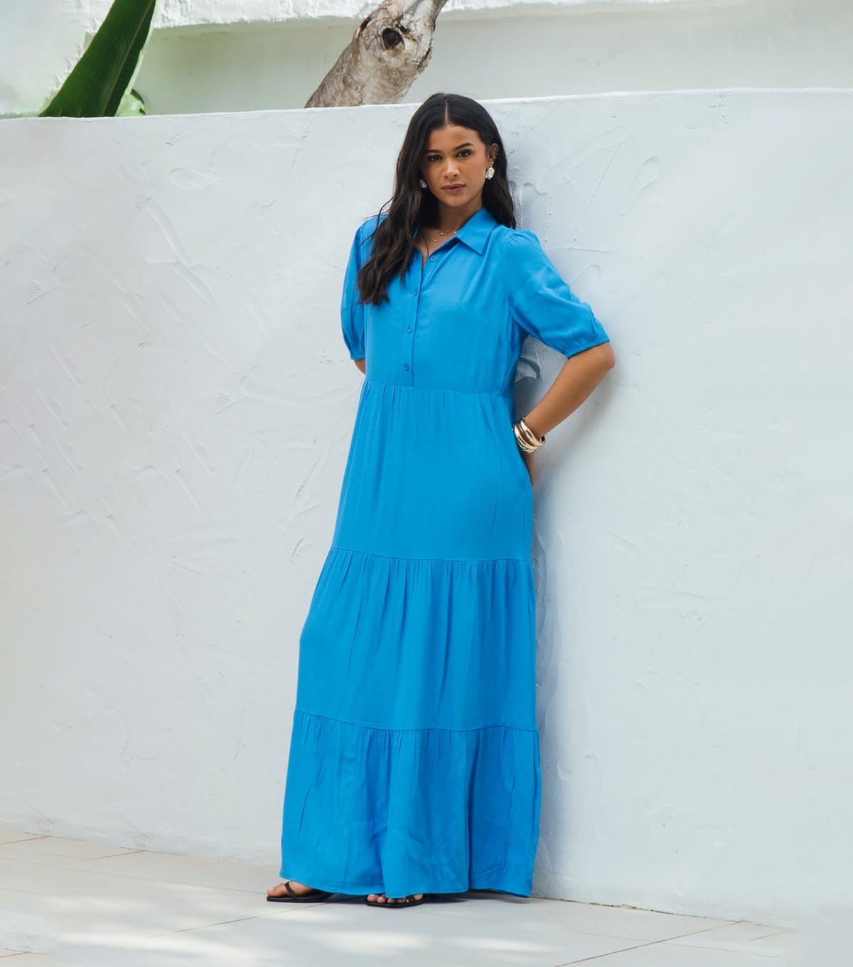 Gini London Women's Bright Blue Button Through Skater Maxi Dress Gini London New Look
