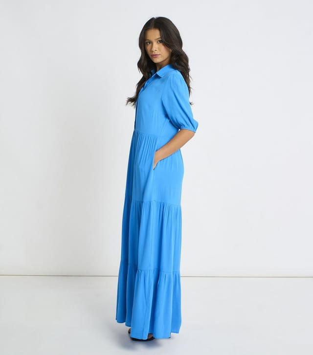 Gini London Women's Bright Blue Button Through Skater Maxi Dress Gini London New Look - 3
