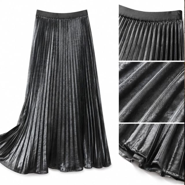 Lovii Lovii Women's Luxe Elegance Premium Pleated Maxi Skirt Metallic Silver - 3