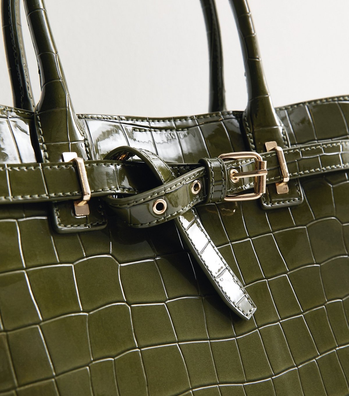 New Look Khaki Buckle Faux Croc Triple Compartment Tote Bag Vegan New Look - 3