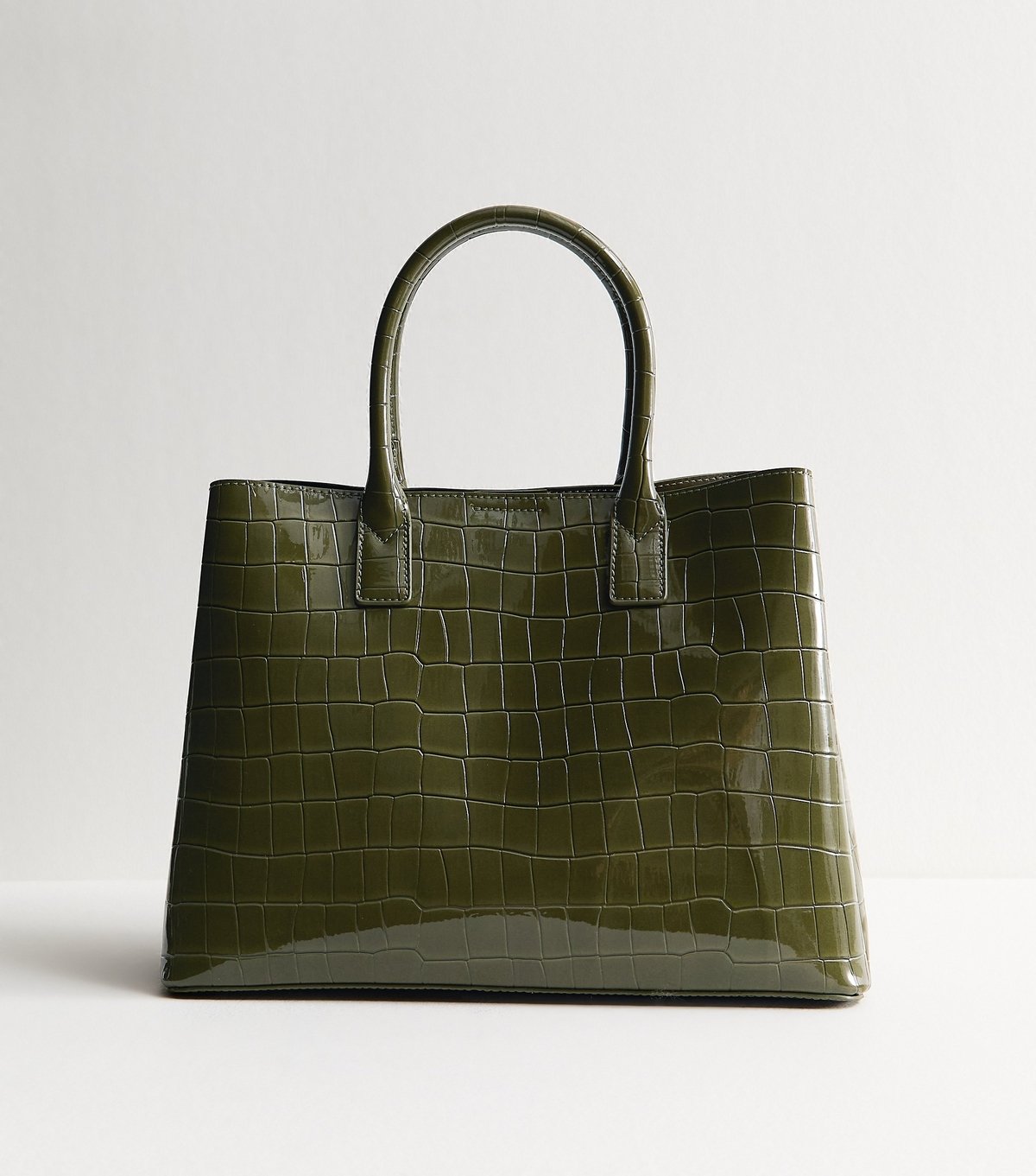 New Look Khaki Buckle Faux Croc Triple Compartment Tote Bag Vegan New Look - 4