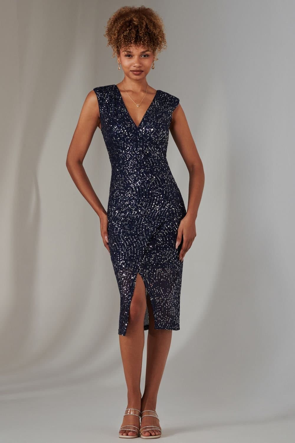 Jolie Moi Jolie Moi Women's Deja Sequin Midi Dress With Slit