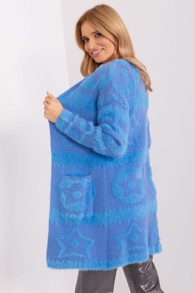 Love Lace Love Lace Women's Unbuttoned Textured Cardigan with Slip Pockets Style 189210 in Blue - 2