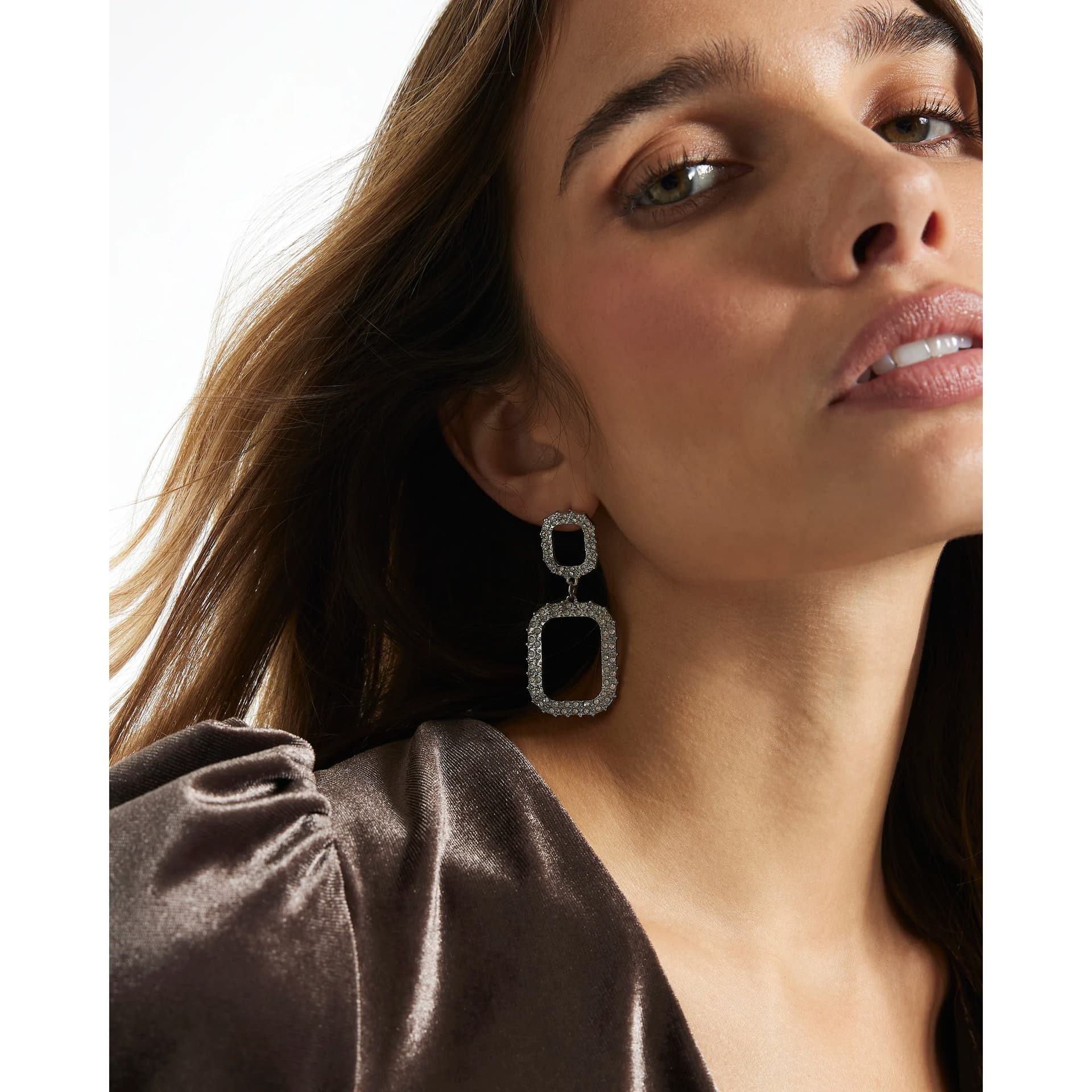 River Island River Island Womens Silver Crystal Open Drop Earrings